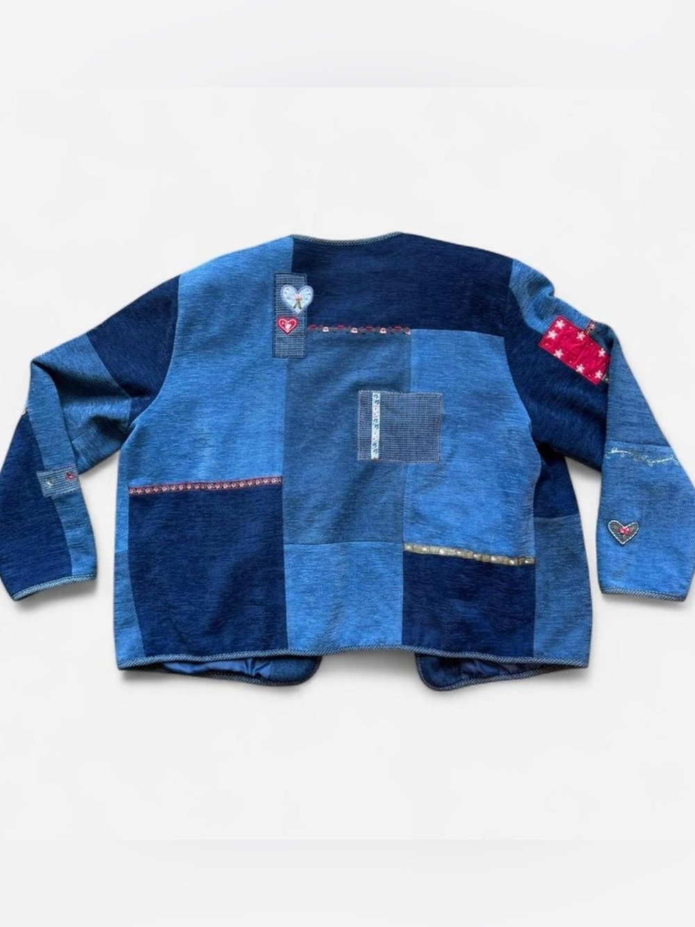 Vintage Koret City Blues Patchwork Denim Look Jacket Plus Size 18W Coquette 90s - Picture 2 of 14